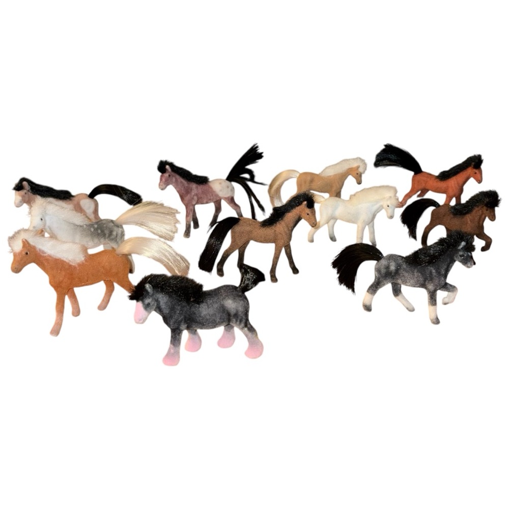 Vintage Flocked Horse Figure Lot of 11 Miniature Pony Toy Set of Horses AS IS